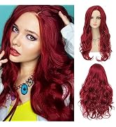Dai Cloud Women Red Long Curly Wig Wave Natural Synthetic Wigs for Halloween Cosplay Wig
