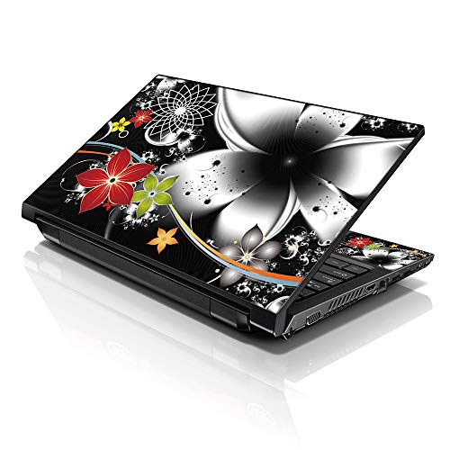 Image of LSS Laptop 15 15.6 Skin Cover with Colorful Black and Grey Floral Pattern for HP Dell Lenovo Apple Asus Acer Compaq - Fits 13.3 inch 14 inch 15.6 inch 16 inch (2 Wrist Pads Free)