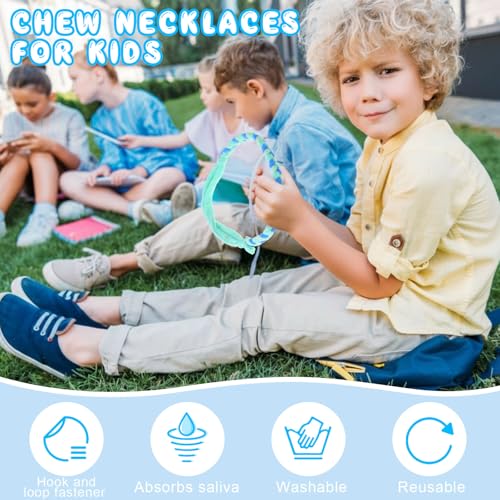 Image of Henoyso 12 Pack Sensory Chew Necklaces Kids Soft Terry Cloth Oral Motor Teething Toys for Boys Girls, Reusable Chewy Jewelry for Focusing & Calming(Twist Style,Adventure Ready Color)