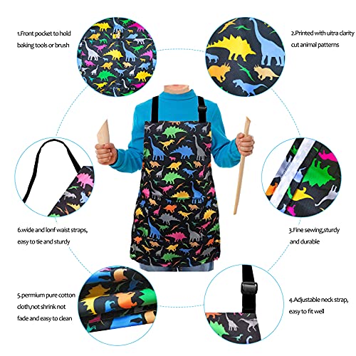 Mryuwb Kids Boys Dinosaur Apron With Pockets, Girls Aprons For Cooking, Painting, Kitchen Chef Apron For Children 3-12 Years (Black & Dinosaurs, Small (3-5 Years)) #TOP5