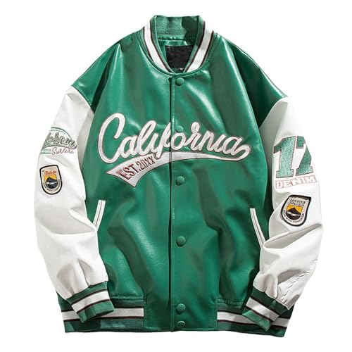 ZDSUHYIW Chaqueta universitaria para hombre, chaqueta de cuero, cuello alto, ropa urbana, chaqueta universitaria, chaqueta de béisbol, chaqueta deportiva Y2K, chaqueta de entretiempo, chaqueta de