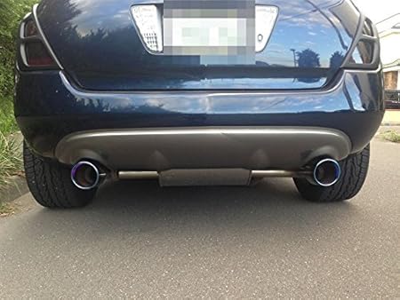 Amazon ムラーノ マフラーカッター スラッシュカット チタン調 オーバル シングルタイプ2本セット ステンレス素材 マフラーカバー ガーニッシュ カスタム パーツ 外装品 専用設計 保護 虹色 マフラーカッター 車 バイク