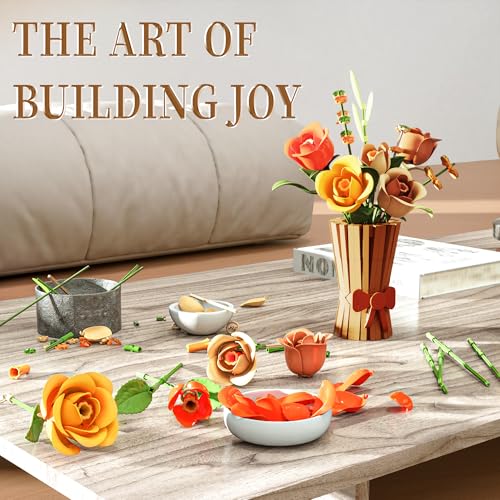 Image of Roses Flowers Set with Vase for Adults, Icon Wildflowers Bouquet Botanical Collection Kits Compatible with Lego Flowers, Artificial Flowers Set for Christmas Valentines Day Gifts Women Girls
