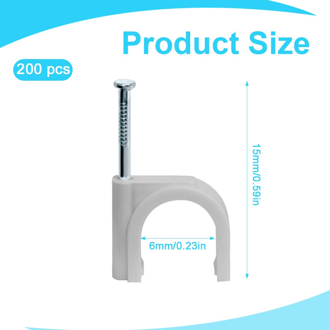 SGERUFZ 200 pcs Fermacavo con Chiodo, Graffette Clip per Cavi, Chiodini, Graffette, Rotondi, Parete, Telaio della Porta, Angoli e Montaggio a Vista