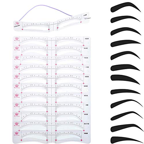 Eyebrow Stencil,12 Pcs Reusable Eyebrow Template With Strap, Eyebrow Shaping Kit Washable Eyebrow Assistant Tool,Eyebrows Grooming Stencil Kit Eyebrow Drawing Guide Card Microblading Template &1 Rozor