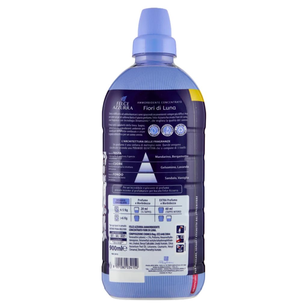 Felce Azzurra Ammorbidente Testpaket, Classico, ambra ed argan, Fiori Di Luna, pura freschezza, Weichspüler Konzentrat Duftende, 45 Washes, 3x 900Ml + Italian Gourmet polpa 400g