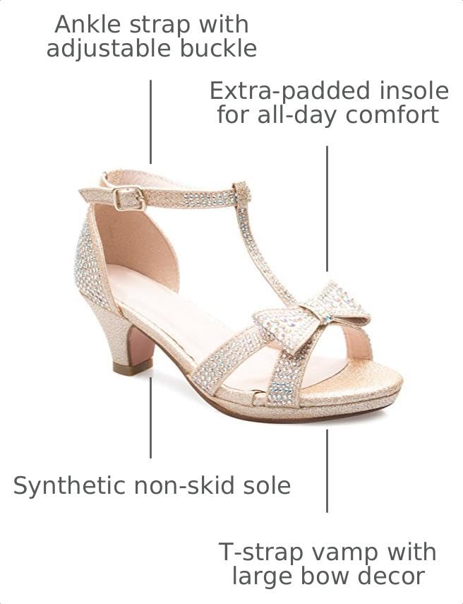 Image of Olivia K Girl's Glitter Leatherette Open Toe Strappy Ankle T Strap Kitten Heel Sandal (Toddler /Little Girl)
