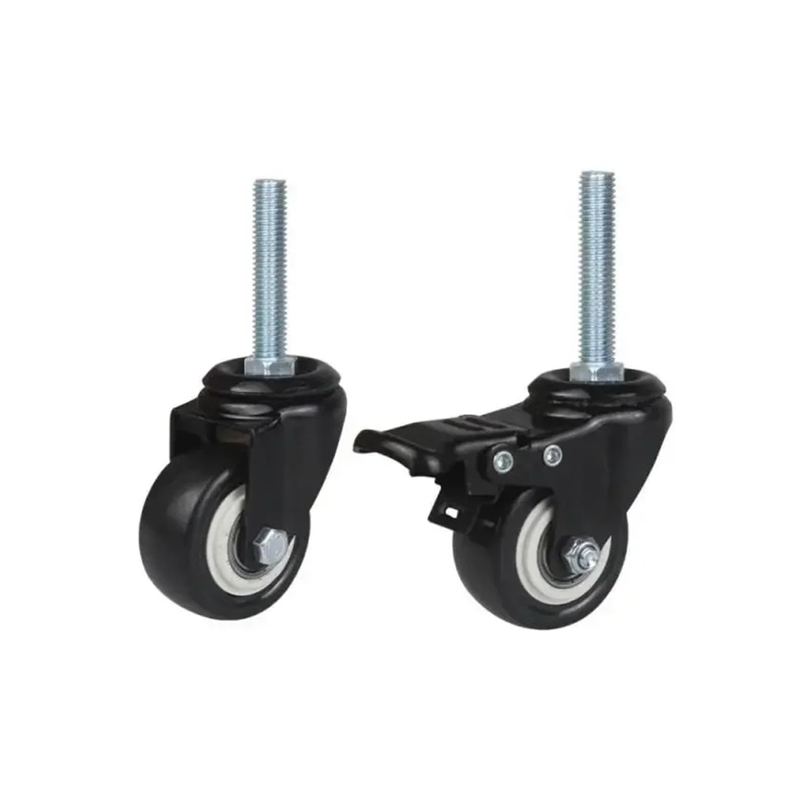 Rueda giratoria de 4 piezas con tornillo de doble rodamiento rueda universal | M8/M10/M12 1,5 pulgadas 60 poliuretano de freno extendido(M8-Brake-Universal)