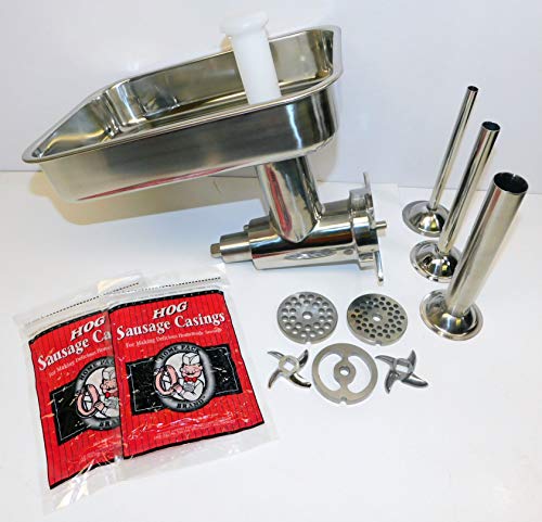 Smokehouse Chef Exclusive Size #12 Stainless Steel Meat Grinder Attachment PLUS Sausage Stuffing Kit. Fits Hobart, Univex mixers