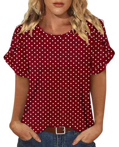 CRAZY GRID Women's Shirts Summer Casual Crewneck Ruffle Short Sleeve Blouses Cute Floral Print Tunic Tops