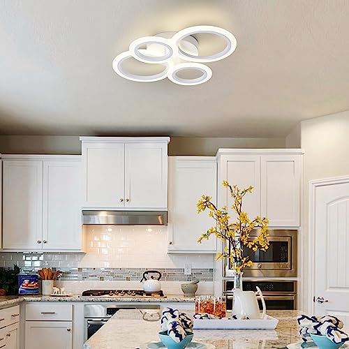 TEMINBU Modern LED Ceiling Light, White 4 Rings Flush Mount Ceiling Light, 4000K Lighting Fixture Ceiling Lamp for Kitchen, Bedroom, Living Room, Laundry Room - Image 3