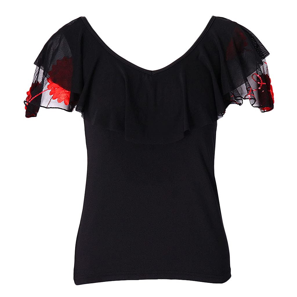 Chemise de Danse Carrée Chemisier de Danse Latine Hauts à Manches Courtes