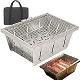  Barbecue Portable Grill Barbecue à Charbon Inoxydable Pliable Four Grille de Cuisson Démontable pour Barbecue de Jardin Extérieur Intérieur Camping avec Sac de Transport,Silver,36 * 25 * 14.5cm