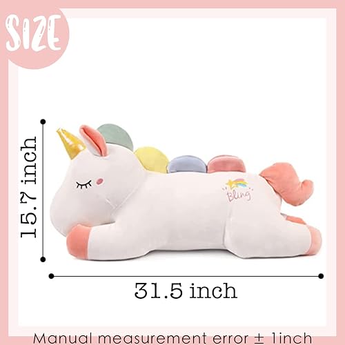 Vista 18 de Bonito animal de peluche gigante de unicornio: Suave almohada de peluche de unicornio; con gran cuerpo esponjoso; gran regalo para mascotas