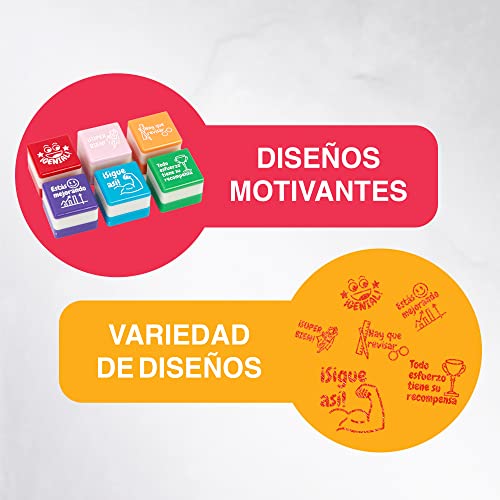 Set mit 6 Motivationsstempeln, quadratisch, für Lehrer und Kinder, sicher und langlebig, 25 mm x 15 mm, für Stimulation und Spaß beim Lernen (6, Spanisch)