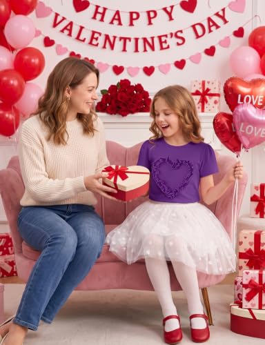 Image of Noomelfish Girls Ruffle Heart T-Shirts Cute Short Sleeve Tee Tops (3-12 Years)