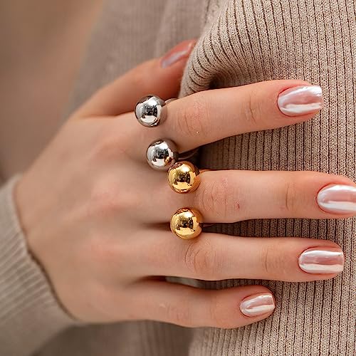 OIDIMS Geometric Balls Minimalist Wrap Open Ring for Women Fashion Ball Stainless Steel Eternity Statement Promise Knuckle Pinky Stacking Adjustable Rings Daughter Bff Birthday Christmas Gifts2