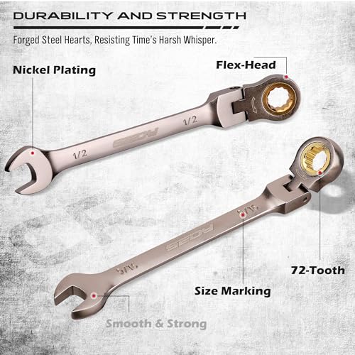 image for SEDY 9-Piece SAE Flex-Head Ratcheting Combination Wrench Set - Premium