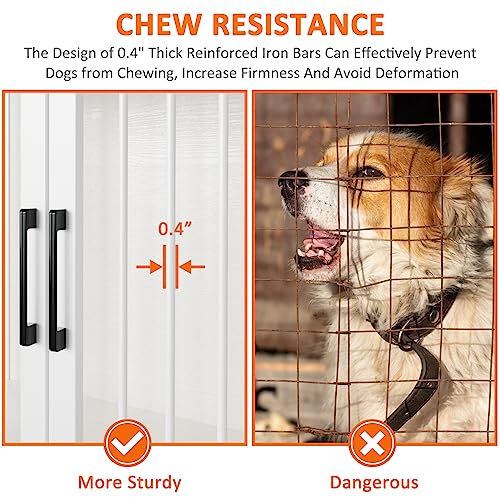 Large Dog Crate Furniture Heavy Duty Indoor Puppy Kennel With 2 Stainless Steel Bowls, End Table Dog House With Storage Shelves For Small/Medium/Large Dogs, White #TOP4