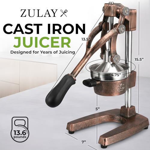 Image of Zulay Kitchen Cast Iron Juicer - Heavy Duty Manual Juicer with Detachable Strainers for Easy Cleaning, Orange Juice Press for Citrus Fruits, Perfect for Bartenders, Juice Lovers & Health Enthusiasts