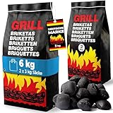 Deuba 18kg Briquetas de carbón Vegetal para Barbacoa Grill Parrilla 6x3kg Bajo en Humo y Chispas