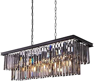 Wellmet 9-Light Black Crystal Chandelier 34.5 inch, Contemporary Modern Smoke Crystals Chandeliers Adjustable for Living Room, Dining Room, Pool Table Light, Kitchen Island Lighting