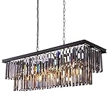 Wellmet 9-Light Black Crystal Chandelier 34.5 inch, Contemporary Modern Smoke Crystals Chandeliers Adjustable for Living Room, Dining Room, Pool Table Light, Kitchen Island Lighting