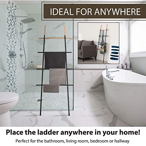 Decorative Blanket Ladder for Living Room Bedroom Bathroom, Black
