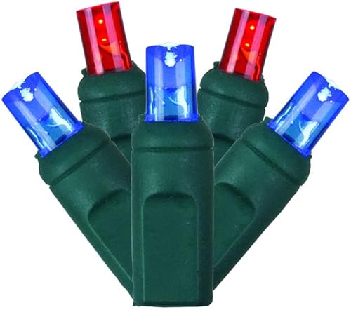 Vickerman 70 luces LED de gran angular rojo-blanco-azul en cable verde, 35' cadena de luz de Navidad