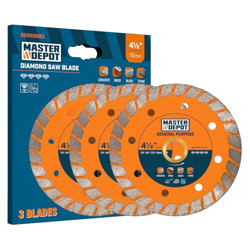 4-1/2 Inch Diamond Cutting Blade, Turbo Rim for Angle Grinder Circular Saw Cutter Wheel Dry Wet for Masonry/Concrete/Brick/Stone, 7/8'-5/8' Arbor (115mm, 3 PCS)