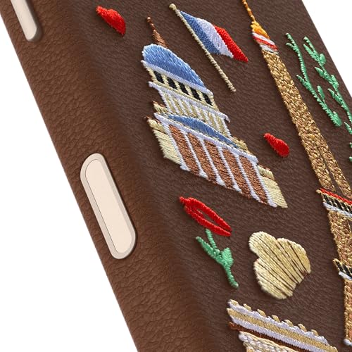 Image of OtterBox iPhone 17 Symmetry Series Cactus Leather Embroidery Case - City of Love - Brown - Textured, Embroidered Paris Artistic iPhone Case