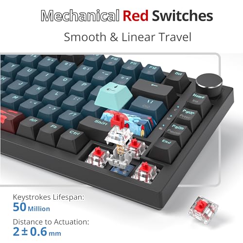 Image of Fogruaden Wired 75% Percent Mechanical Keyboard, RGB Backlit 75 Percent Gaming Keyboard, Gasket Mount TKL Mechanical Keyboard, Hot Swappable Red Switch, NKRO Compact Keyboard with Volume Knob