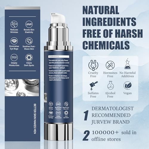 6-in-1 Face Cream for Men - Anti-Aging Moisturizer with Hyaluronic Acid & Niacinamide, Reduces Wrinkles, Dark Spots, Under Eye Bags, For Dry Skin, Daily Hydrating Face & Eye Treatment (1.7 Oz) - Image 5