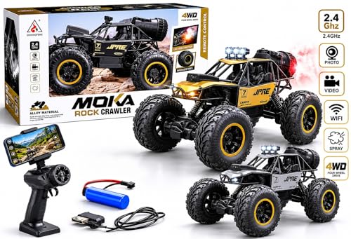Image of RC Rock Crawler 4WD Remote Control Car for Kids, Rechargeable Off Road RC Car with 2.4GHz Remote Control, LED Lights, Shockproof Suspension, Oversized Anti-Slip Tires, Alloy Body Toy Vehicle