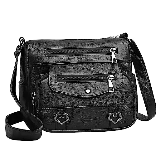 Sac à bandoulière en cuir PU vintage pour femme avec poches pratiques