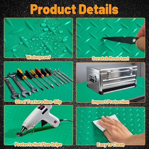 Image of Workbench Mat, PVC Work Bench Mat with Non-Slip Texture, 2mm Thick Scratch & Stain Resistant Surface for Painting, Woodworking, Crafting, Building and Tool Protection (Green, 23.62 inch x 94.49 inch)