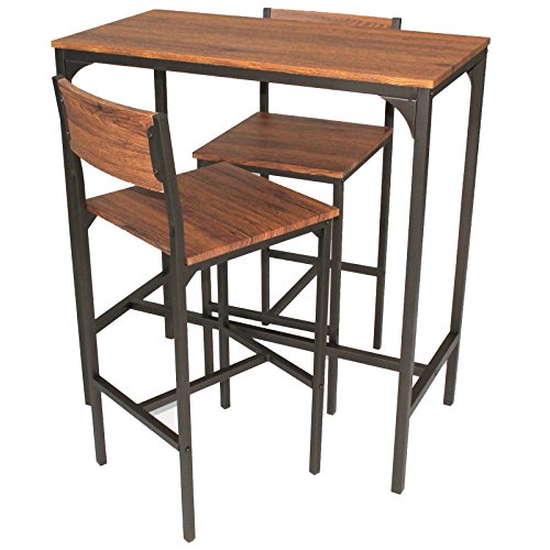 YELLOO Set Table Bar 2 tabourets de Bar Marron Design Cuisine Mod. Venice Cover