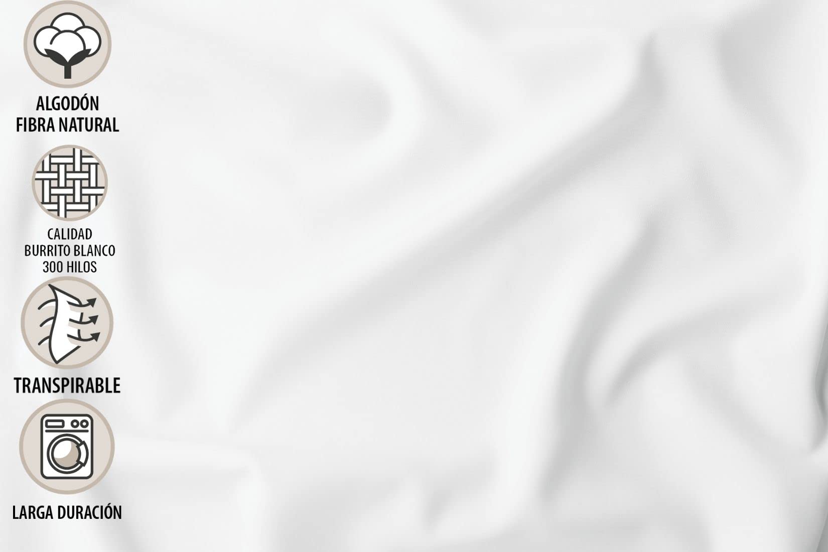 Burrito Blanco | Juego de Sábanas 100% Algodón 300 Hilos Cama 160 Gris | 4 Piezas: Bajera, Encimera y 2 Fundas | Tacto Satén | No Encoge | Larga Duración | Fácil Planchado | Apto Secadora