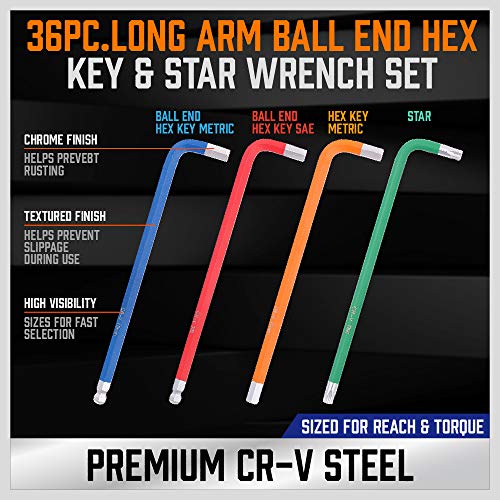Horusdy Hex Key Allen Wrench Set, Sae & Metric Star Long Arm Ball End Hex Key Set, Industrial Grade Allen Wrench Set #TOP2