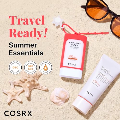 Image of COSRX Vitamin E Sunscreen & Airy Light Sunscreen Stick with Keyring Gift | Amazon Exclusive, Korean Face & Body Sunscreen for Oily Skin, Beach Essentials, Summer Travel Essentials, Korean Skin Care