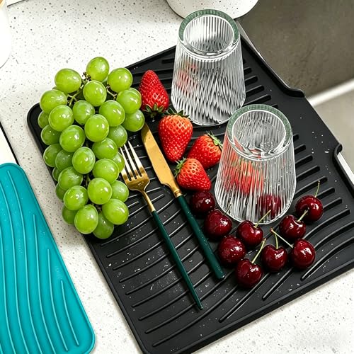Image of EBIGIC Silicone Dish Drying Mat,15.7 inch*13 inchDish Drying Pad,kitchen accessories,with Built-In and Non-Slip Drain,easy Clean, fit for kitchen, Bar, RV, Refrigerator and Drawer Liner, Black