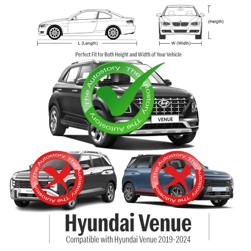 Image of AutoStory Venue Car Cover | Dustproof Lightweight Car Body Cover | Custom Fit for Hyundai Venue 2019-2024 | Mirror Pocket | Lightweight | Indoor & Outdoor | Mirror Pockets, Elastic Bottom