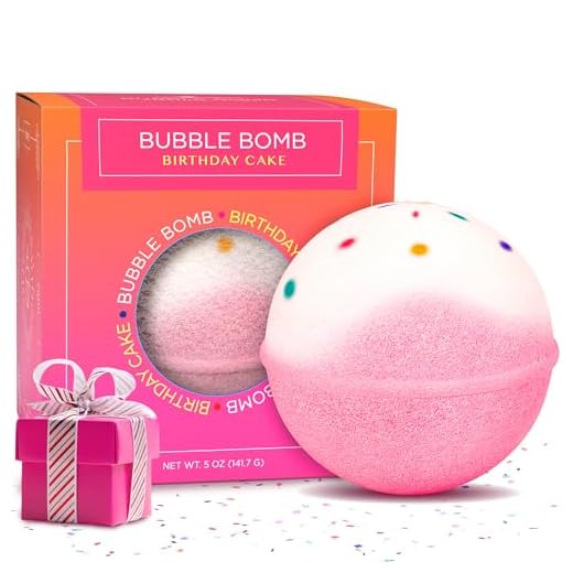 Birthday Cake BUBBLE Bath Bomb in Gift Box. USA Made Large Lush Spa Fizzy Handmade Gift Idea for Her, Wife, Girlfriend - Releases Pink Color, Cupcake Scent, and Bubbles in Bath – Dry Skin Moisturizing