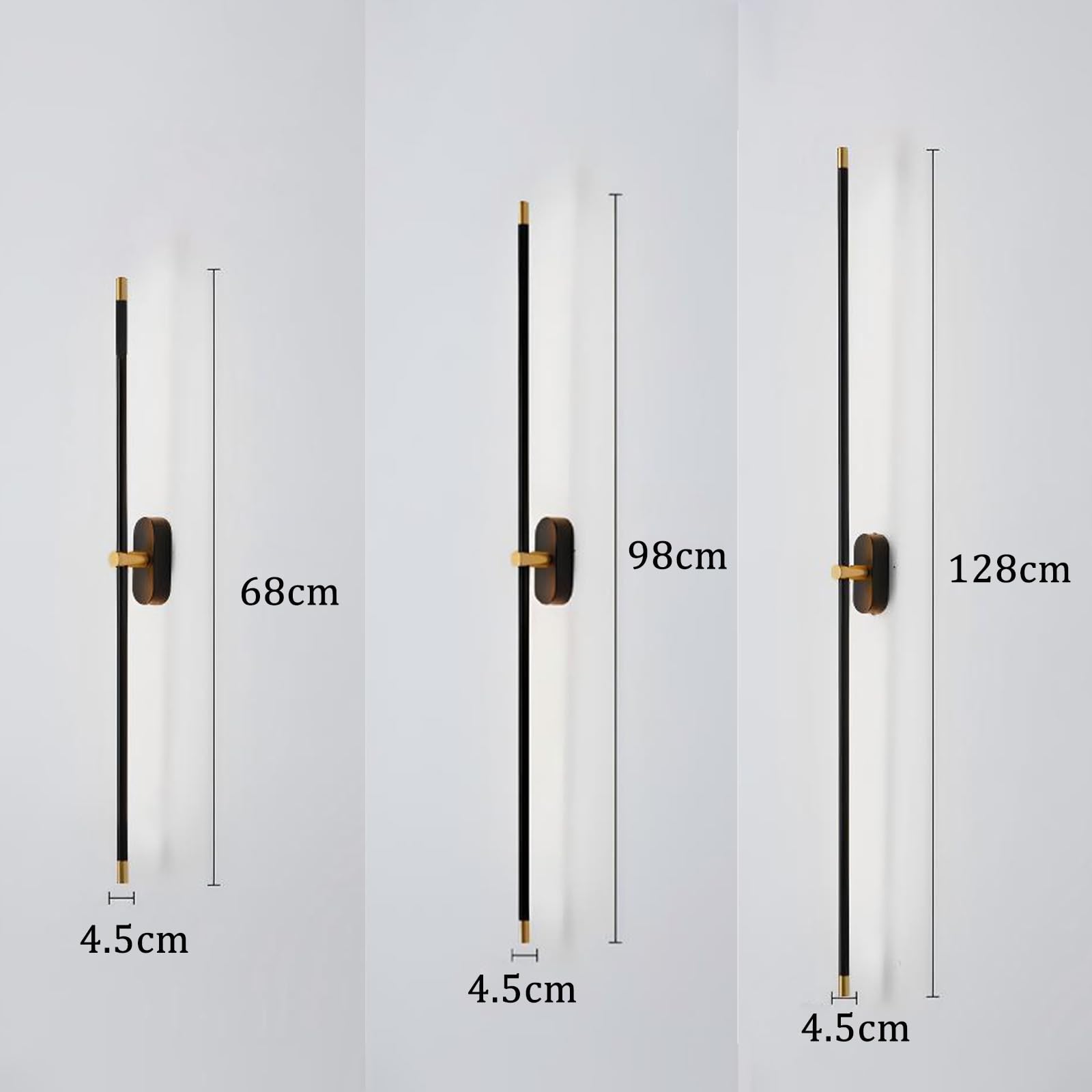 LED Spiegelleuchte Bad Wandleuchten Aluminium Lange Wandleuchten Bildbeleuchtung Badezimmer Wandbeleuchtung für Schlafzimmer Wohnzimmer Treppenhaus Schminktisch (Schwarz + Gold Neutrales Licht,128cm)