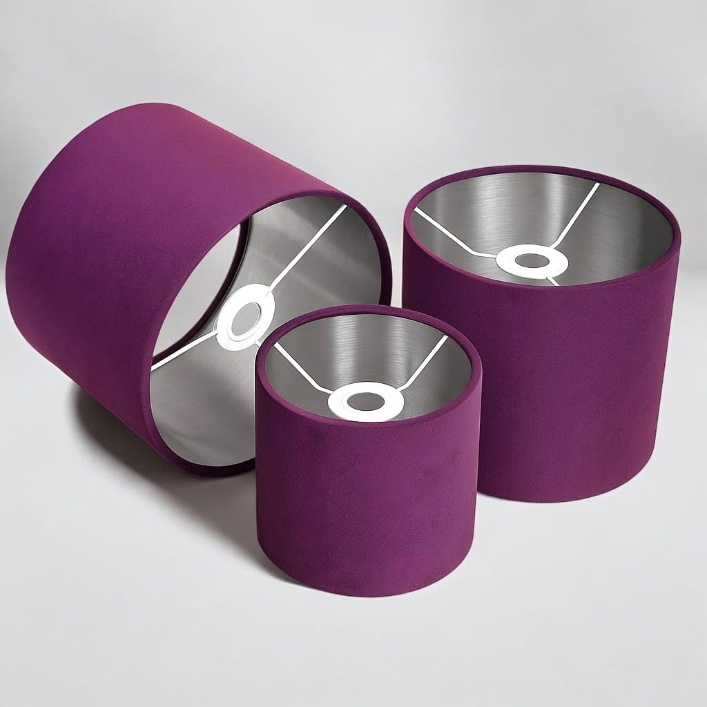 Plush Velvet Lampshade for Ceiling Shade, Table, Floor Lampshade with Brushed Silver Lining Handmade in the UK (Plum,Diameter 50 x 28cm Height — image 1