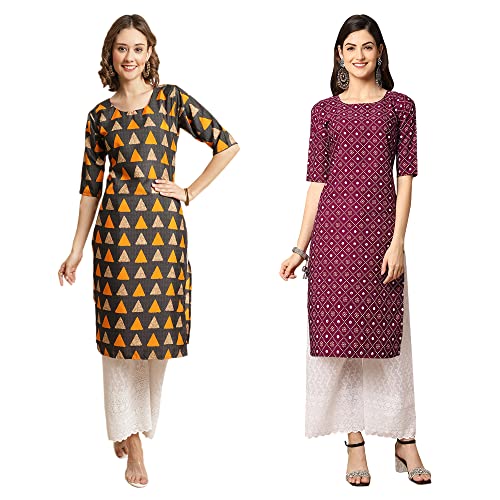 Image of Pinkmint Women's Crepe Digital Print Straight Kurta [Pack of 2]