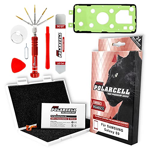 PolarCell Batería para Samsung Galaxy S9 | SM-G960F con juego de herramientas y adhesivo de marco | 3200mAh | 7% más de capacidad que la batería original | A+ cells