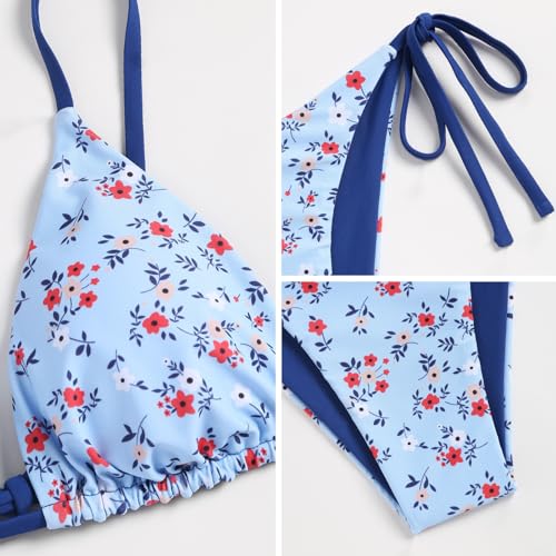 Image of ZAFUL Women's Triangle Bikini Floral String Bikini Set Two Piece Swimsuit Bathing Suits