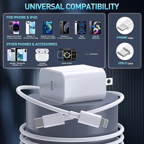 Fast Charger iPhone,iPhone Charger Fast Charging[Apple MFi Certified]3Pack Apple Charger USB C Wall Charging Block 10FT Long USB C to Lightning Cable Cord for iPhone14 Pro Max/13/12 Mini/11/XR/XS/X/SE - image 3