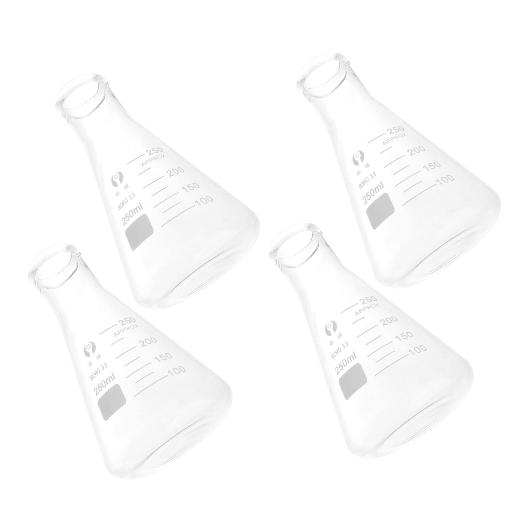 PLAFOPE 4 Piezas Matraz Erlenmeyer matraz de vidrio de borosilicato aspiradora herramienta suministros experimentales matraz de experimento escolar cónico colocar Accesorios